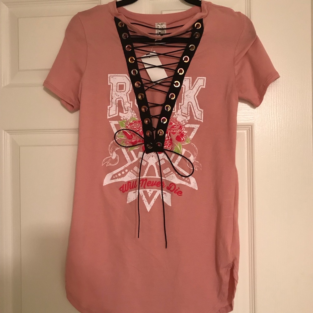 Mauve pink lace up shirt